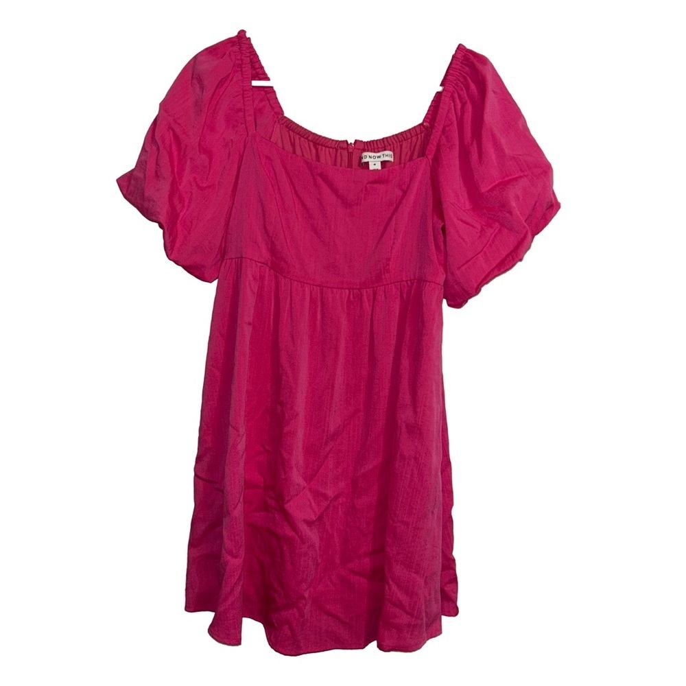 And Now This Women's Plus Fuchsia Puff-Sleeve Square-Neck Mini Dress Size Medium